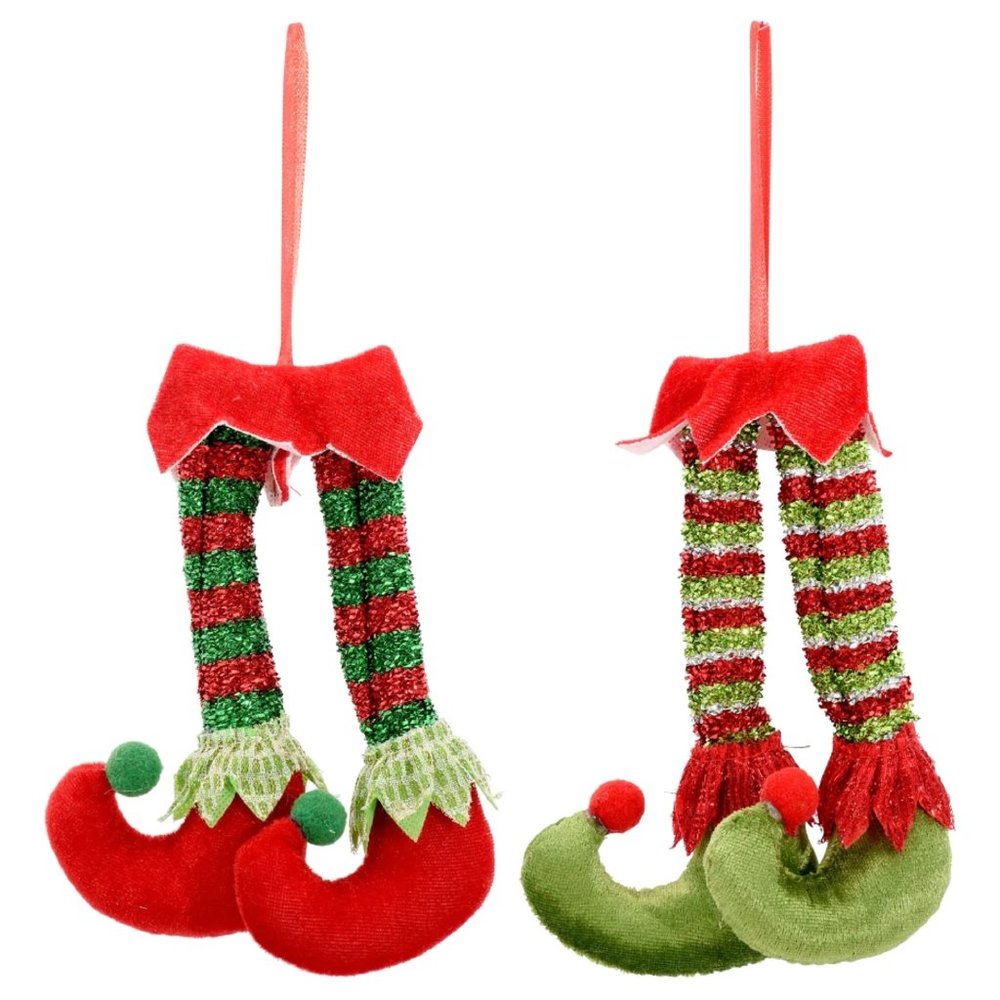 Whimsical Elf Boot Ornaments, 6 in. Set of 2 Red and Green